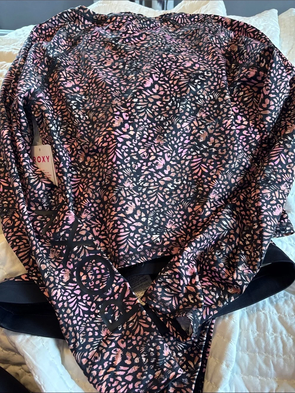 Roxy active long sleeve  Black & Pink Active Rash Guard bikini Set NWT